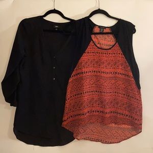 Lot of 2 blouses. black mid sleeve & pattern tank